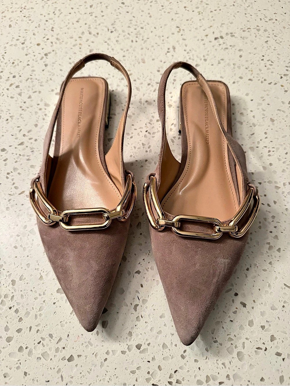 White House Black Market Chain Strap Flat Sandal Heels in Brown